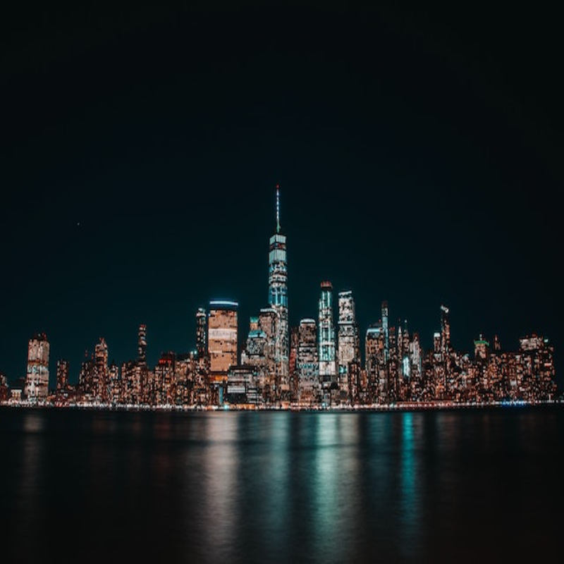 Nighttime views of Jersey City's skyline.